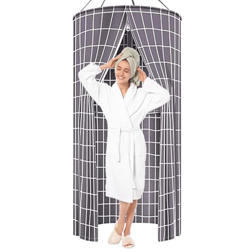 ZVOBUEI 39"x78" Round Shower Curtain Hanging Bathroom Curtains with Storage and Double Zipper Waterproof Portable Shower Curtain Sets for Camping & Outdoor Privacy