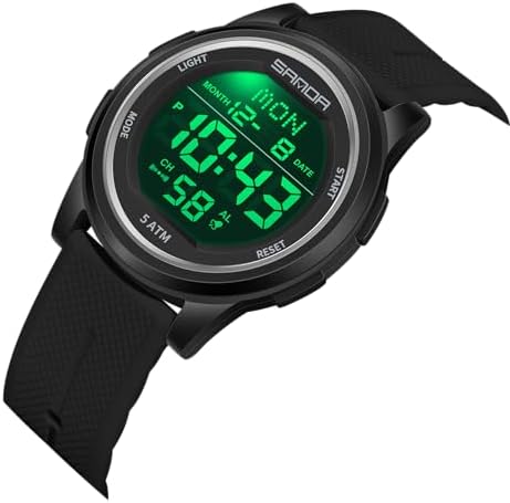 Forrader Orologio sportivo digitale da uomo, impermeabile, militare, con cronometro, retroilluminazione a LED, sveglia, conto alla rovescia, data, bianco, Classico