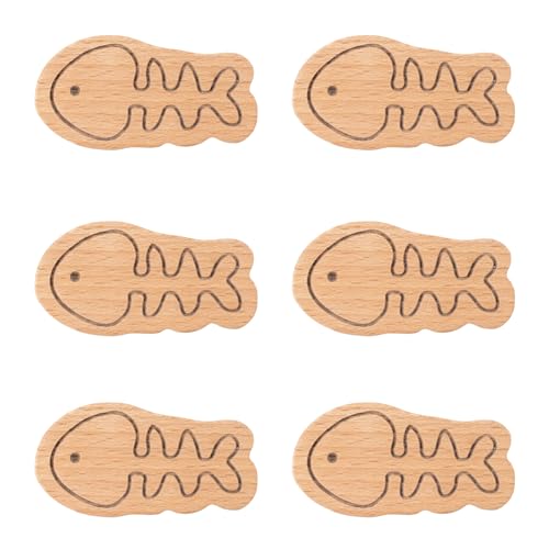 MOROBOR Fish Shaped Wooden Knobs, 6pcs Beech Wood Animal Dresser Knobs Unique Decorative Wood Drawer Pulls with Screws Furniture Pull Handles for Room Decor