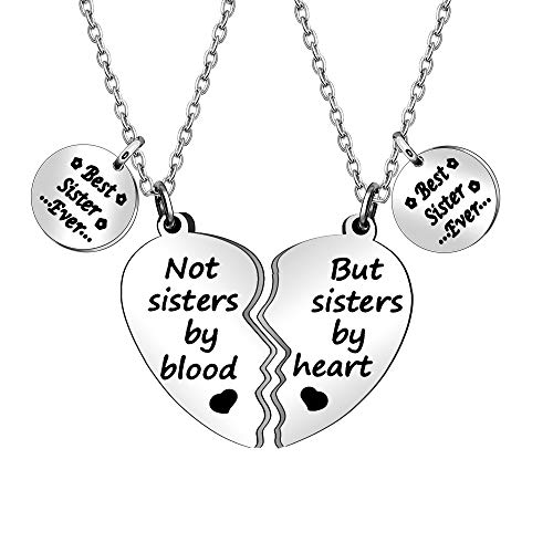 2 Pcs Sister Necklace Gift -Not Sisters By Blood,But Sisters By Heart Charm Best Sister Ever Necklace Gift for Birthday Graduation Jewelry (602)