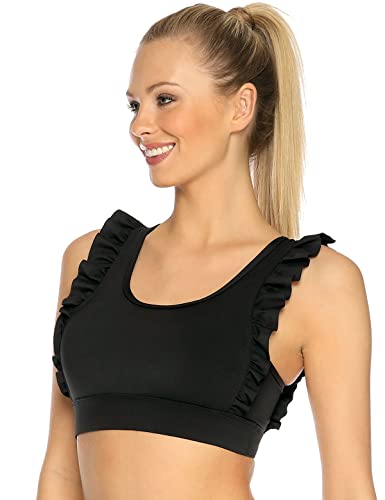 RELLECIGA Women's Ruffle Scoop Neckline Sports Bra Fitness Support Workout Bra Yoga Bra Tops3