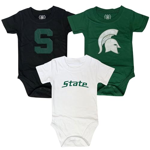 Wes and Willy Baby 3 Pack of Rompers (Michigan State, 6 Month)