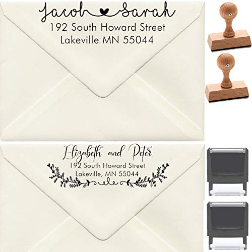 Custom Address Stamp Personalized - Wedding Invites Favor Thank You Stamper 10 Designs To Choose!! Customized Stamper Self Inking Return Mail 3 4 Lines Stamp, Self-Inking Ink Rubber Wood #TOP24