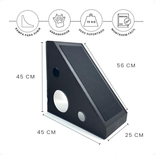 Rampa Grande Pet Em Mdf Preto e Carpete Antiderrapante Para Cães e Gatos