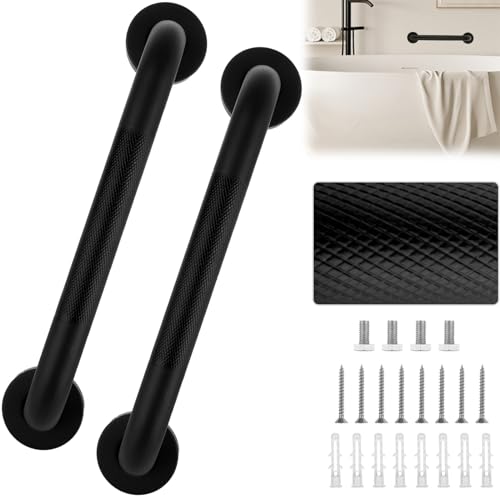 LOLYSIC 2Pcs Grab Rails for Bathroom, 30cm / 12inch Anti-Slip Grab Handles for Elderly Disabled, Stainless Steel Bathroom Handrail Grab Bar Safety Shower Grab Hand Rails for Toilet Stairway, Black