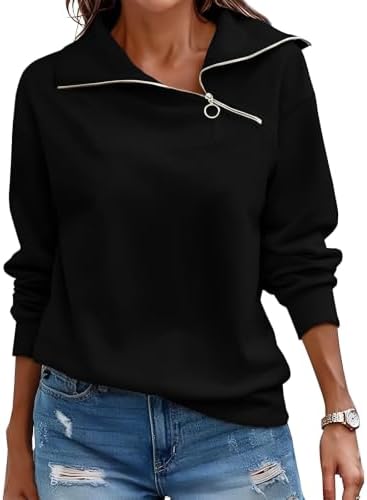 Cuptacc Pullover Damen Sweatshirt Herbst Quarter Zip Langarm Oberteile | Herbst,Winter,Quarter Zip,Stehkragen,Rollkragen,Casual,Elegant,Lässig,Schicke,Loose,Einfarbig,Baisc,Modisch
