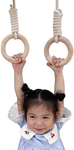 WOBOINNO Kids Gymnastic Rings, Gymnastics Olympic Exercise Doorway Hanging Rings for Kids, Trapeze Swing