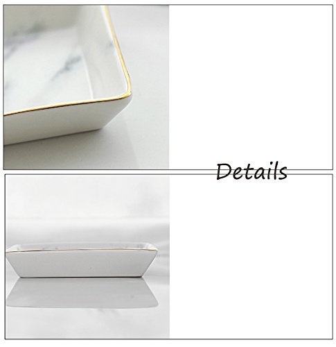 Socosy Marble Ceramic Ring Dish Jewelry Dish Ring Holder Jewelry Organizer With Golden Edged Home Decor Wedding Gift (Marble, Large) #TOP1