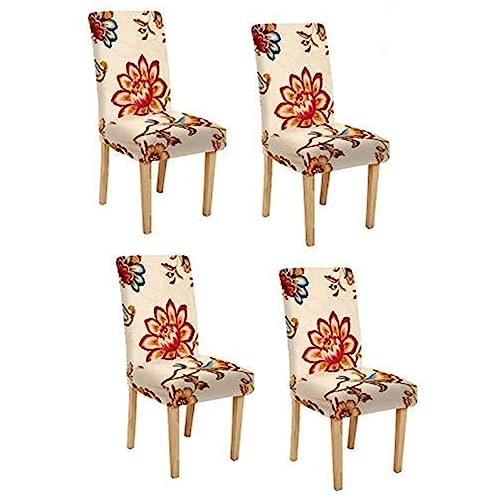 Image of Cortina Dining Chair Slipcovers | Anti Slip Chair Cover | Floral Print, Removable & Easy Wash | Universal Fit Super Soft Stretchy Polyester Spandex | Living Room, Kitchen, Hall | Pack of 4, Cream 1