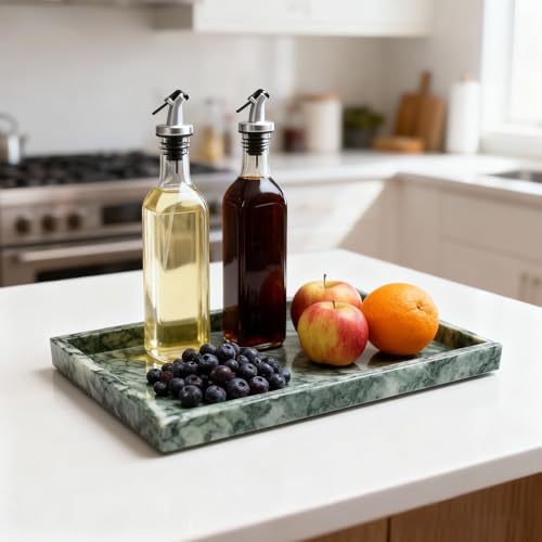 CHANGWAYNE Pure Natural Marble Tray for Bathroom, Dresser, Sink. Cosmetics, toiletries, perfumes, Jewelry, Candles, etc. can be Placed (Lotus Green, 12" x 8" x 1.2") by CHANGWAYNE - Used condition - Image 7