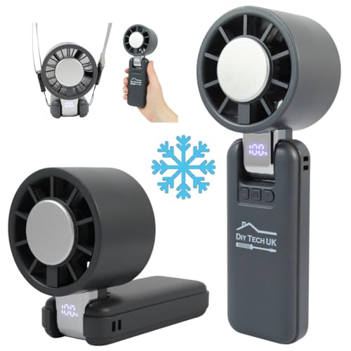 DIY TECH UK - CoolBlast Ice - Ventilador recargable de mano 4 en 1 - Con placa de refrigeración - Ventilador portátil plegable de mano - Mini escritorio de escritorio alimentado por batería USB para