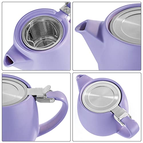 Tealyra - Pluto Porcelain Small Teapot Violet - 18.2-Ounce (1-2 Cups) - Matte Finish - Stainless Steel Lid And Extra-Fine Infuser To Brew Loose Leaf Tea - 540Ml #TOP2