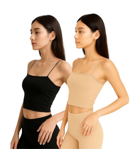 Image of Women's Seamless Long Crop Top Combo | Lightly Padded Smooth Stretchable Camisole Bra for Daily Comfort & Support | Pack of 2