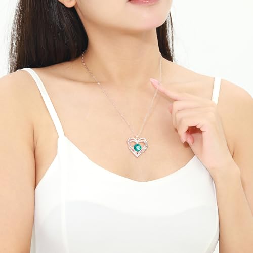 December Birthstone Crystal Necklace for Women, Infinity Love Double Heart Pendant paved with Crystals and engraved with "I love you for always and forever", Birthday Jewelry Gift for Her Mom Wife — view 4