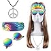 MOVINPE Hippie Accessories for Men - Hippie Wig Sunglasses Peace Sign Necklace Tie Dye Headbands, Halloween Costume 70s Disco Style 60s Outfit Fancy Dress Retro Night