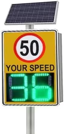 Solar Powered Radar Speed Display Sign - LED Road Warning Sign with Adjustable Speed Limit, Remote Control, 50x70 cm - Enhance Traffic Safety & Monitor Vehicle Speed