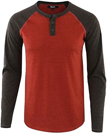 Estepoba Mens Athletic Regular Fit Long Sleeve Active Henley Shirt Baseball Tee H.Rusty/H.Charcoal S
