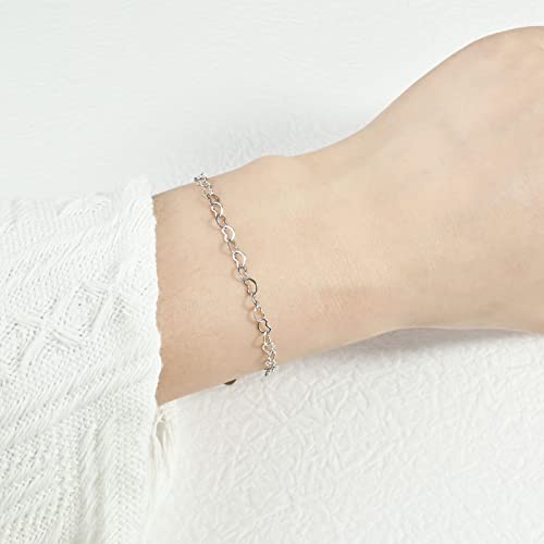 Heart Chain Bracelet 8 In Dainty Charm Bracelet Silver Bracelet For Love Heart Jewelry For Women Mother Teen Girls #TOP2