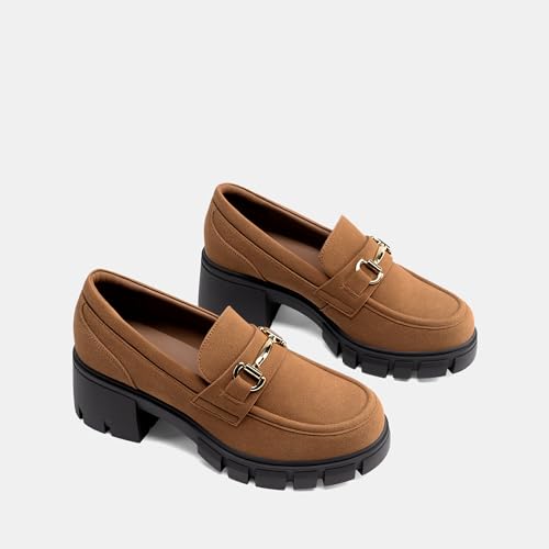 DREAM PAIRS Loafers for Women Platform Chunky Loafers Slip On Casual Shoes,Size 8.5,Light Brown,SDLS2321W angle 7