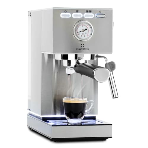 Klarstein Pausa Espressomaker, Siebträgermaschine mit 1350 Watt, Espressomaschine 7-9 Bar Druck, Siebträger Kaffeemaschine mit Wassertank: 1,4 Liter Edelstahl,silber