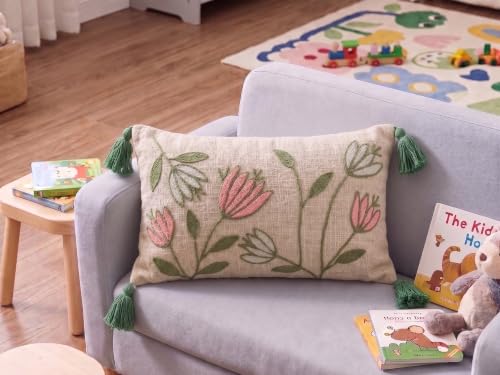 Image of Furnistitchs Boho Rectangle Cushion Cover 12x20 inches | Handmade Decorative Throw Pillow Case | Bohemian Home Decor Sofa Bed Cushion Cover Living Room Bedroom (2, Pink Tulips, 12x20 inches)
