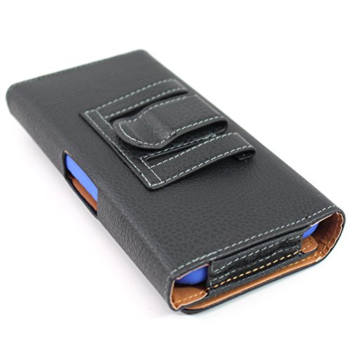 Soga Cover Compatible Zte Citrine Lte Case, Soga® [Horizontal Pouch Series] Leather Belt Clip Case W/Holster For Zte Citrine Lte (Fits Outter Box/Hybrid Case) - Black/Tan #TOP3