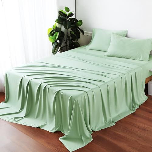 Bamboo Viscose Flat Sheets Only, Sateen Weave Twin Size Flat Sheet Only, Luxury Soft Cooling for Hot Sleepers, Silky Breathable (Sage Green,Twin) by Zaizaihome - Image 7