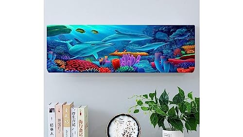 Image of DARSHANAM WORLD Beatiful Designer Ac Cover |Cutest Printed Air Conditioning Dust Cover For Indoor & All Type AC Split Covers |Colorfull Folding Designer Ac Cover (Blue Sea Fish 1.5 Ton)