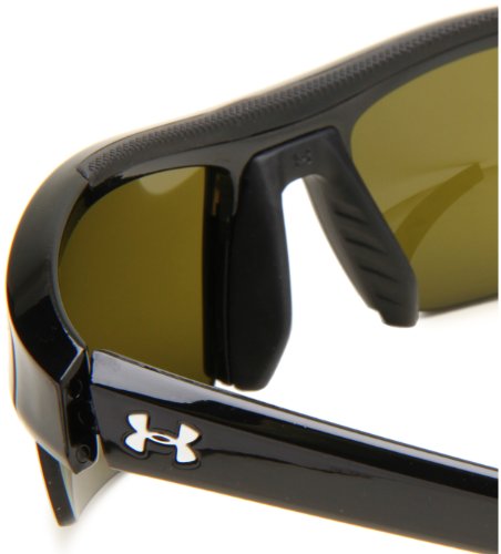 Under Armour Stride S Sunglasses Round, Shiny Black Frame W/Black Rubber W/Game Day W/Multiflection Lens And Crimson Lens, 70 Mm #TOP3