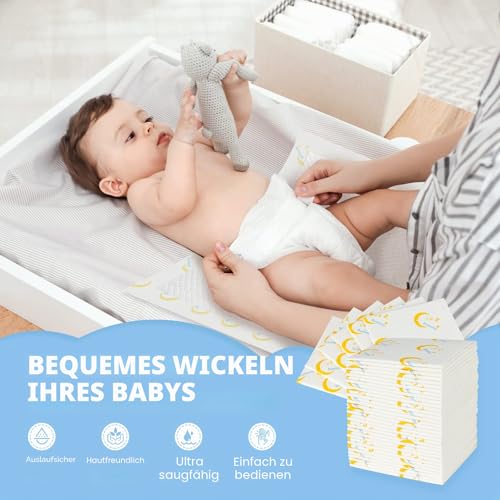 Baby Einweg-Wickelunterlagen, 100 Stück, Inkontinenz-Unterlage, Windelwechseleinlagen, schnell absorbierend, weich, atmungsaktiv, wasserdicht, auslaufsicher, 33 x 45,7 cm