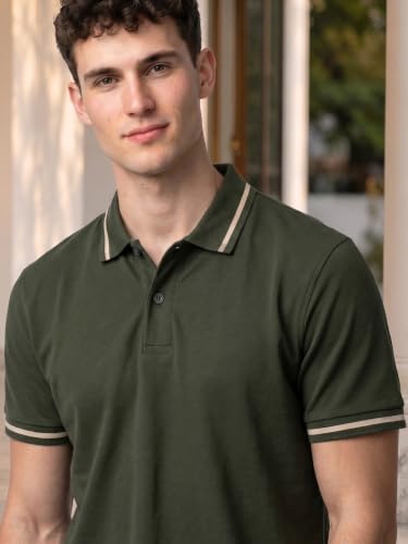 Image of Veirdo Pure Cotton Half Sleeves Regular Fit Plain Solid Classic Polo Colored Collar T-Shirt for Men (Colors: Olive, Maroon, Navy, Black, Green & Orange)