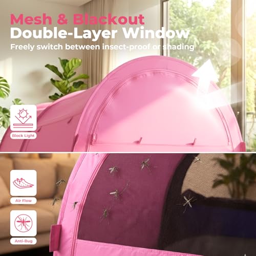 Miniatura 6 de Tienda De Campaña De Ensueño Tipo Dosel Para Cama, Refugio Interior Tipo Cabaña, Privacidad, Cálida, Transpirable, Desplegable, Tamaño Individual, Para Niños Y Adultos, Rosa Colchón No Incluido