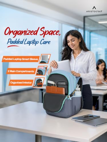 Image of Aristocrat Chip 15.6 inch Compatible Laptop Backpack 32L | 2 Compartments with Quick-Access Front Pocket | Tablet Sleeve, Rain Cover & Bottle Holders | Office & Casual Backpack for Men & Women