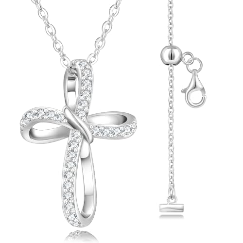 KRKC&CO Moissanite Cross Necklace for Women: D Color VVS1 0,18ct, 925 Vermeil Sterling Silver, Hypoallergenic Petite Pendant, Luxury Gifts for Birthday Anniversary Wedding, Gift Box with Handles