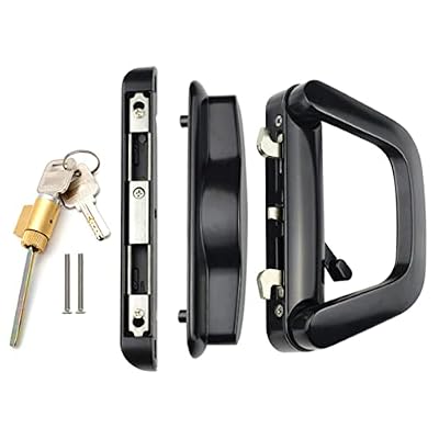 EMVANV Sliding Patio Door Handle Set with Mortise Lock, Replacement Handle with Key Lock Fits Patio Doors Thickness 1-1/2" to 1-3/4", 3-15/16" Screw Hole Spacing(Black,Size:with Keys)
