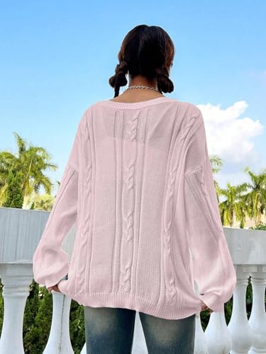 Image of SKAYS Oversized Fall Sweaters for Women, Oversized Cable Knit Sweater Off Shoulder, Solid Color Crew Neck Sweater