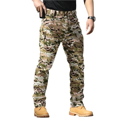 Pantalon Tactique éLastique pour Hommes,Militaire Résistant à l'eau pour Le Combat,Camouflage D'Entraînement pour Les Forces Armées 06-Kaki 2XL