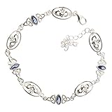 Conçu en Irlande GWG Jewellery Claddagh Irlandais avec Nœud de la Trinité Celtique en Argent Sterling avec Cristal Bleu Marine Marquise Bracelet dans Boîte Cadeau pour Femme