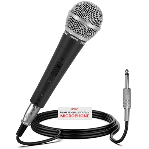 Pyle Professional Dynamic Vocal Microphone – Moving Coil Dynamic Cardioid Unidirectional Handheld Microphone with ON/OFF Switch Includes 15ft XLR Audio Cable to 1/4” Audio Connection – PDMIC59