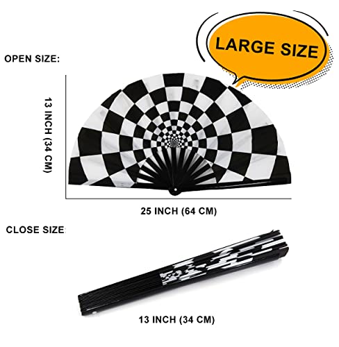 Amajiji Large Folding Hand Rave Fan for Women/Men, Chinease/Japanese Bamboo and Nylon-Cloth Folding Hand Fan, Hand Fan Festival Fan Gift Fan Craft Fan Folding Fan Dance Fan (Speed Checkered)