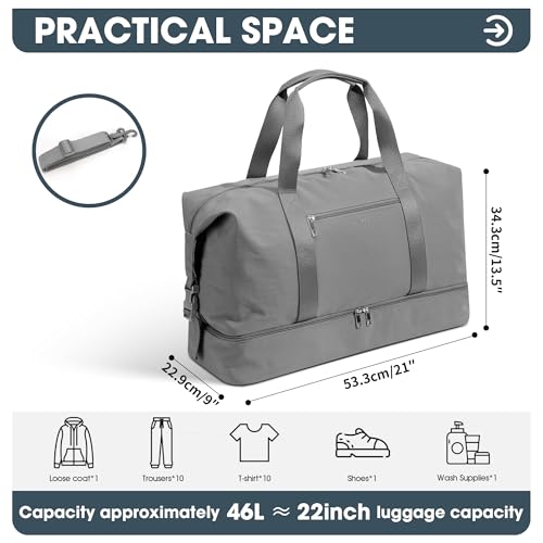 Image of Oeihuivt Weekender Bags for Women - 21 Inch Large Travel Duffel Bag with Shoe Compartment, Heavy-Duty Canvas Leather Carry On Overnight Tote, Gray-1A, 21, Weekend Trip