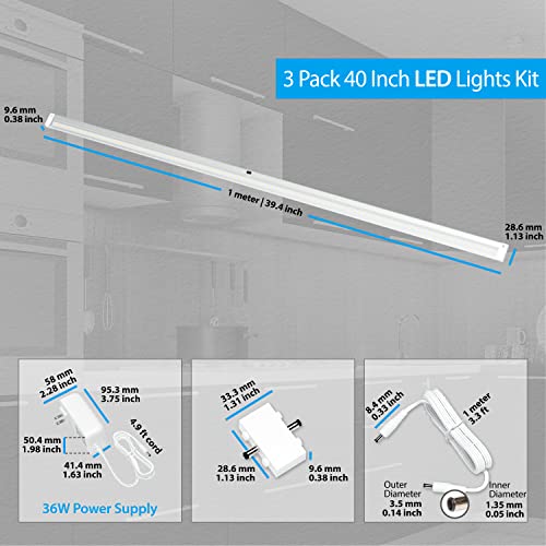Eshine Under Cabinet Led Lighting Kit, Dimmable, 3 Pcs 40 In, Hand Wave Motion Activated - Touchless Dimming Control, White Under Counter Lights For Kitchen, Garage, Office, Shelf - Warm White (3000K) #TOP4