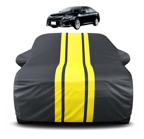 Image of Auto Hub Car Cover Compatible with Toyota Camry New with Mirror Pocket, Soft Cotton Lining, Camry Car Cover Waterproof - Yellow-Black