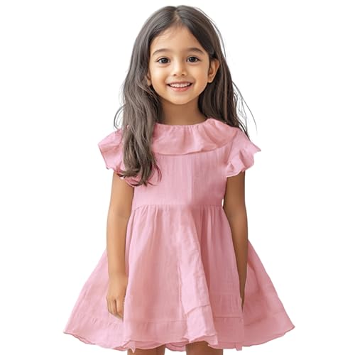 Image of Kidbea Baby Girls' Cotton Dress, Comfortable, Trendy Ruffled Sleeves & Hem, Soft Breathable Fabric for Everyday & Special Occasions