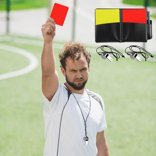 Schiedsrichter Set mit Gelbe Karte Rote Karte,Schiedsrichter Pfeife,Bleistift und Spielnotizkarten FußBall,Schiri Set Kinder,Fußball Schiedsrichter Karten Set für Fußballspiele,Basketball,Schulsport