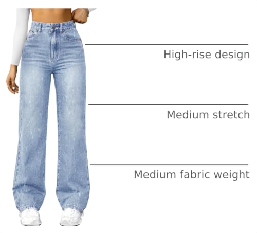 Image of FUNUCA Straight Leg Jeans for Women,High Waisted Wide Leg Loose Microelastic Boyfriend Denim Pants