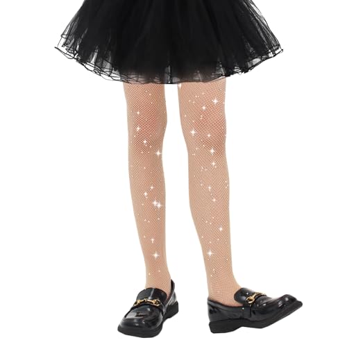 Image of Girls Sparkle Fishnet Tights Glitter Tights for Kids Toddler Rhinestone Stockings Halloween Star Pantyhose