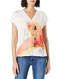 Taifun Damen Blusenshirt mit Front-Print Kurzarm, überschnittene Schultern T-Shirt Kurzarm Rundhals Gemustert Offwhite Gemustert 36