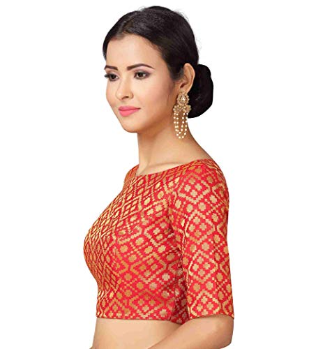 Image of Studio Shringaar Women's Readymade Brocade Elbow Length Sleeves Saree Blouse