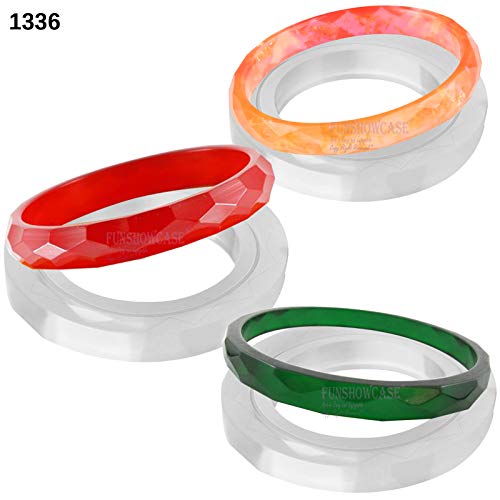 Funshowcase Assorted Size Faceted Geometric Bangle Bracelet Jewelry Silicone Mold, For Polymer Clay, Crafting, Resin Epoxy Wide And Slim, 6-Piece In Set #TOP1